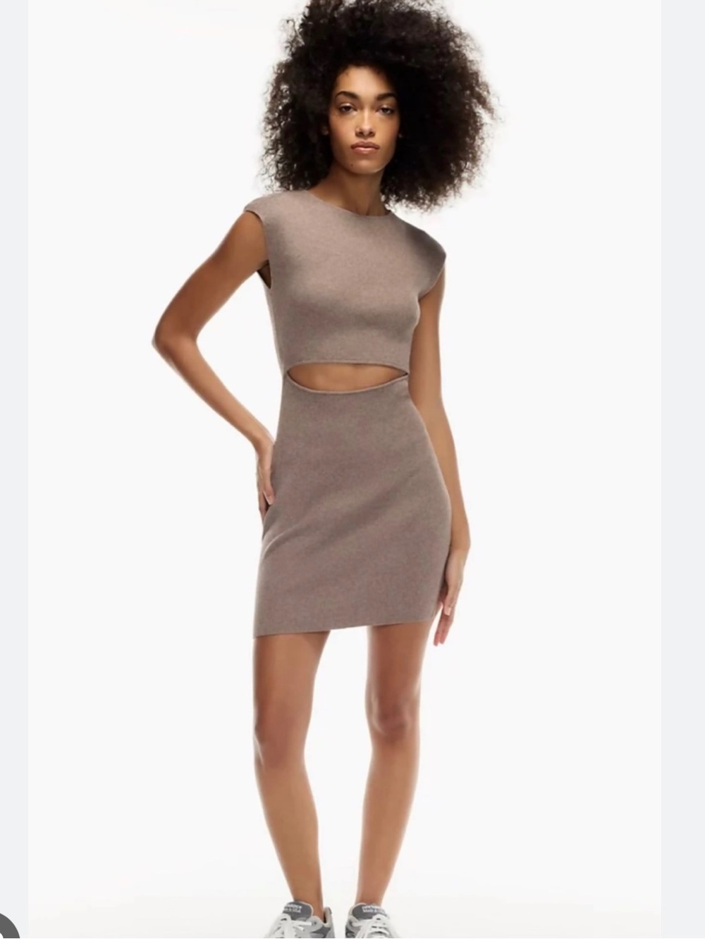 Aritzia Wilfred Free Olive/Tanish Ribbed Cutout Mini Dress